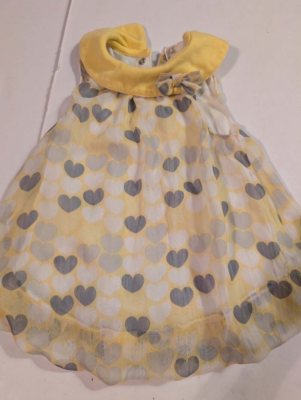 Cutie Pie Yellow & Gray Heart Print Baby Dress 3-6 Months